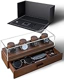 Watch Box Organizer For Men - Modern Watch Display Case and Mens Jewelry Box Organizer With Walnut Finish - EDC Gear Valet Tray Watch Holder - Birthday Christmas Gifts For Men Boyfriend Dad Son
