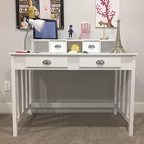 Yaheetech Writing Computer Desk Secretary Desk With Removable Floating Organizer, Workstation Laptop Table Home Office Notebook Desk Organizer With 2 Tier Hutch 4 Drawers, Solid Pine Wood Legs, White #TOP6