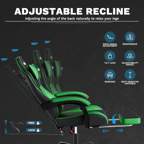 Ergonomic Video Gamer Chairs Gaming Computer Chairs Gamer Chairs for Adults Massage Lumbar Support Swivel Height Adjustable Headrest Backrest - Image 4