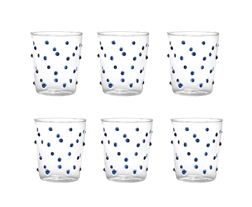 Zafferano Set 6 Party Tumbler Verre à Eau Transparent à Pois bleuees