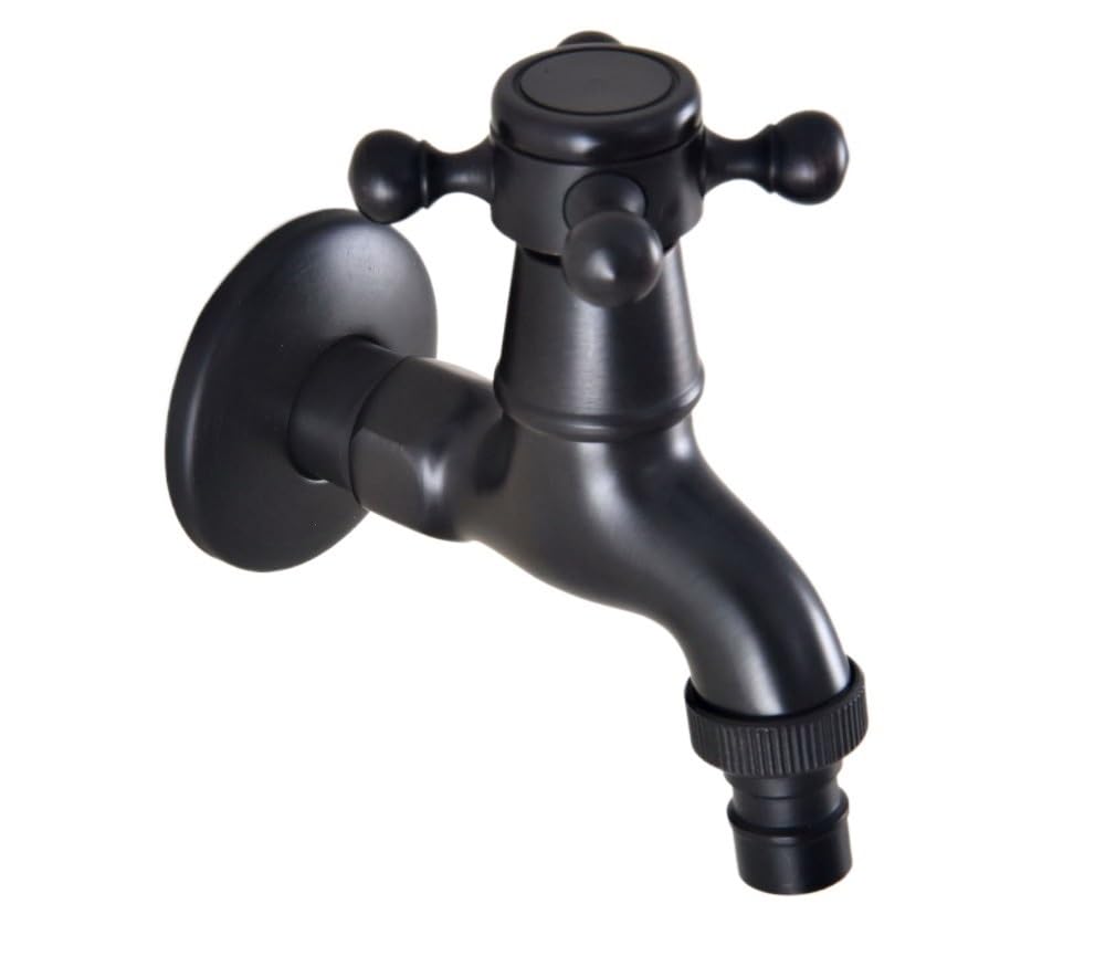 Grifo Mural de latón Negro. Grifo Elegante para Cocina y baño. Conector para Manguera de jardín. Suministro de Agua para Inodoro y Lavadora. Diseño Elegante. Fácil instalación.