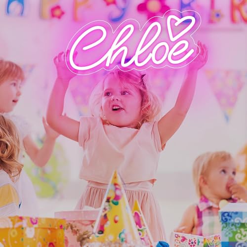 ATTNEON Large Chloe Name Neon Sign for Wall Decor,LED Chloe Name Neon Light for Kids Bedroom,Chloe Birthday Party Decoration,Neon Sign Customizable,Choice for Girl,Size 13.4 * 5.9 inches(JTLD090)