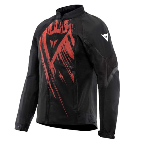 Dainese - Air Graphics Tex Jacket, Chaqueta de Moto de Verano, Ventilada y Ligera, con Protectores Suaves en Hombros y Codos, Hombre, Negro/Rojo Asfalto, 54