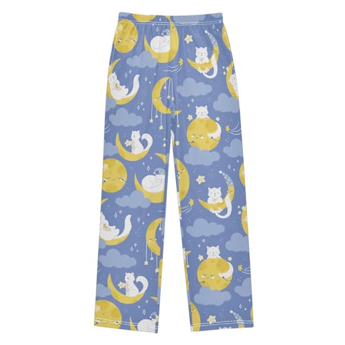 Boys' Pants Cute White Cat Moon Long Bottoms Jogger Pants Elastic Waist Trousers with Pockets S-XL