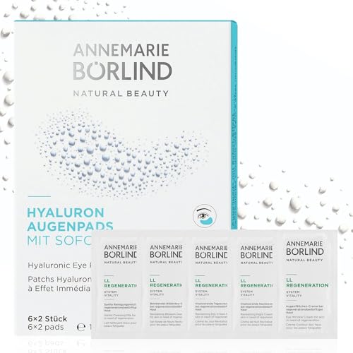 ANNEMARIE BÖRLIND Hyaluron Augenpads (6 x 2 Stk.) + LL REGENERATION Probe Sachets (die gesamte Pflegeroutine) – Intensive Feuchtigkeit, Sofort-Effekt gegen Augenringe und Schwellungen