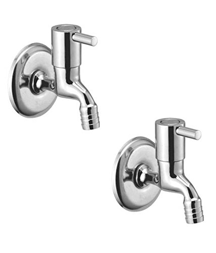 Kamal Full Brass Nozzle Bib Cock with Wall Flange - Dixy (DXY-2216) | Wall Mount Installation | Chrome Finish - Silver (Pack of 2)