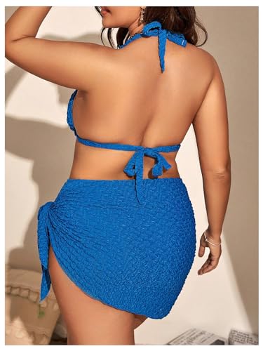 MakeMeChic Women's Plus Size 3 Piece Bikini Sets Tie Backless Halter Triangle Swimsuit Bathing Suit Cover Up Beach Skirts2
