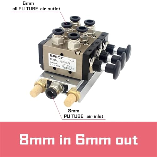Vanne pneumatique 4R210-08 5 positions push-pull avec raccord 8mm 6mm pour circuit d'air comprimé