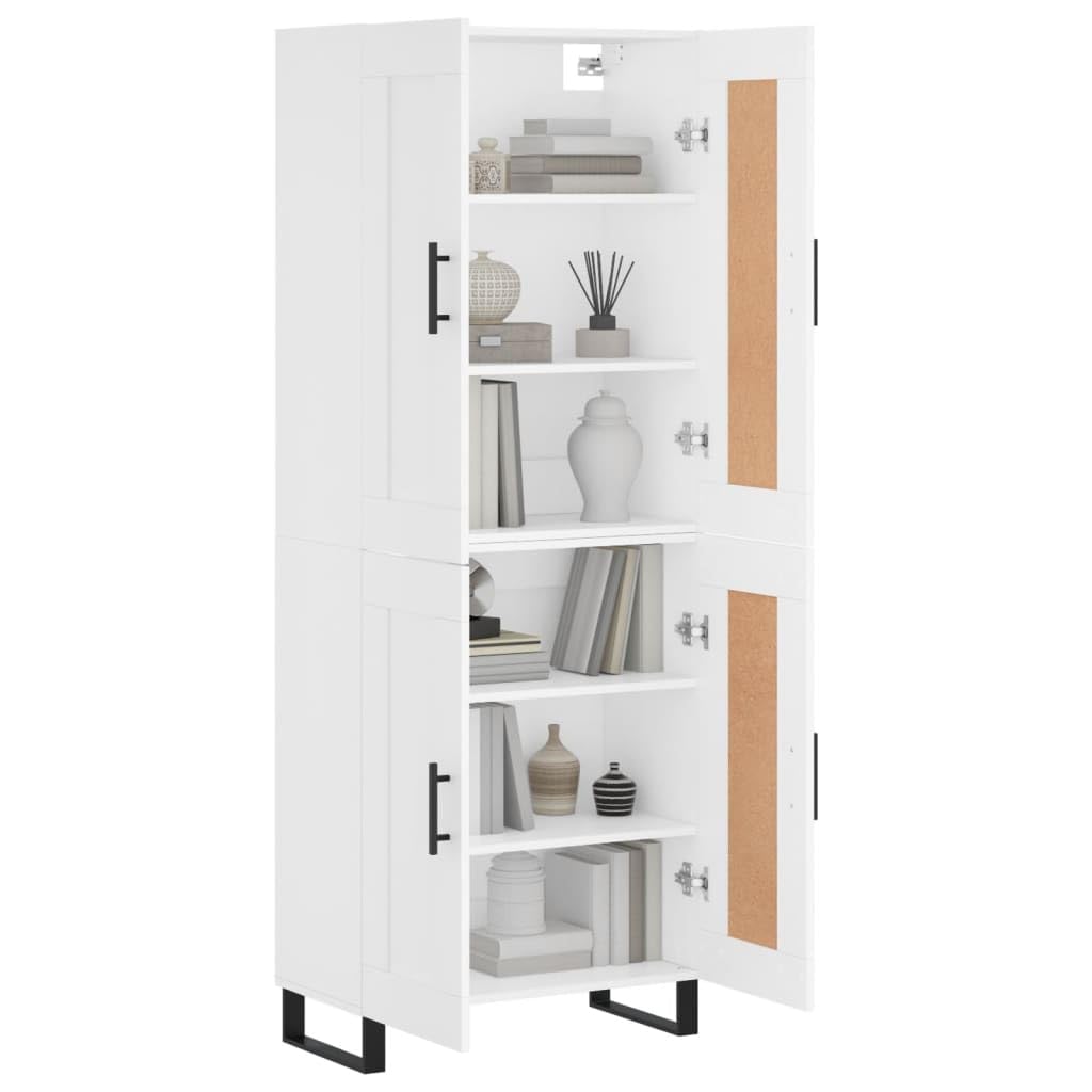 Meuble haut blanc en bois 69,5 x 34 x 180 cm avec pieds en fer, armoire de rangement pour salon, chambre à coucher, couloir, commode moderne, buffet avec portes et étagère