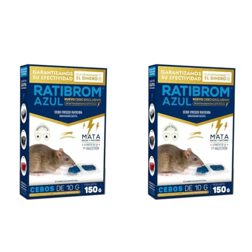 Peyca Ratibrom Azul Cebo Fresco 150gr - Impex Europa. Eficaz contra Ratas y Ratones. Listo para Usar. Eficaz con una Ingesta. Resistente a la Humedad. (2, Azul)