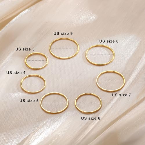 MILACOLATO 1mm Stainless Steel Stacking Rings for Women | Thin Gold Plain Band Rings | Stackable Knuckle Rings Thumb Pinky Midi Rings | Comfort-Fit Size 3/4/5/6/7/8/92