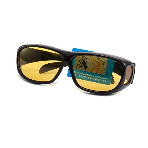 Night Vision Driving Glasses Wrap Around Anti Glare Sunglasses with Polarized Lens for Man and Women (yellow lens) - Thumbnail 6