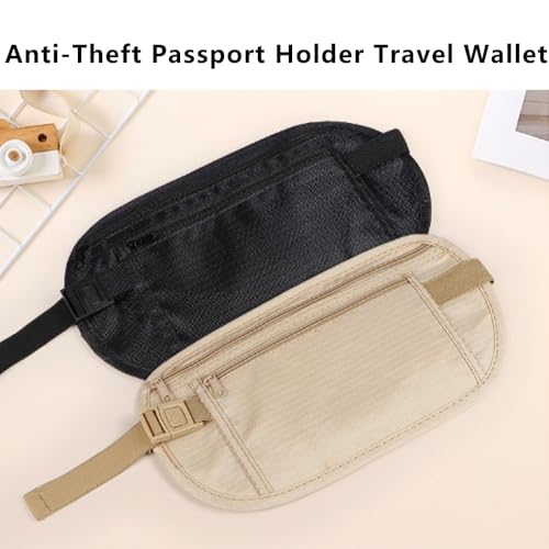 Image of Secure Travel Money Belt, Anti-Theft Passport Holder Travel Wallet for Men Women, adjustable Elastic Concealed Money Belt for Women Men Running Dog Walking (Black)