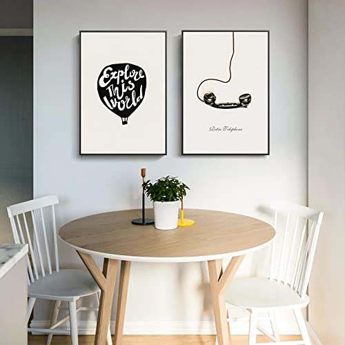 Affiches noir et blanc salon sans cadre lot de 2 toiles vintage téléphone décoration murale