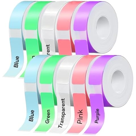 D30 P15 HP4 Label Maker Tape Refills, Non-encrypted Replacement Labels, High Definition Thermal Label Tape for Home/Office/School,12x40mm (0.47x1.57 in) 1650 Labels/10Rolls,8 Rolls Color,2 Rolls Clear Cover