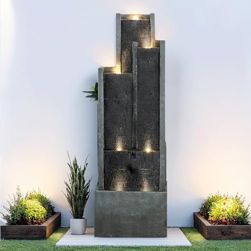 SunJet 5-Tier Modern Water Fountain, Indoor/Outdoor Resin Water F...