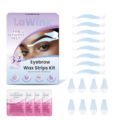 LaWink Eyebrow Wax Strips - 32 Facial Strips for Hair Removal With 4 Calming Oil Wipes - Eyebrow Waxing strips Mouth Waxing Depilatory Tape for Sensitive Eyebrows