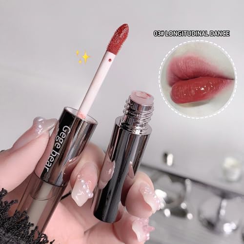 Image of Gege Bear Dual Lip Gloss | Matte & Mirror Glossy Double Headed Liquid Lipstick | Velvet Matte & High Shine | Nude Dream Red Wine Sakura Pink Brown | Moisturizing Lip Care Gloss | Korean Style Makeup Aesthetic | Best Hydrating Lipstick For Women (03#Longitudinal Dance, 2gX2)