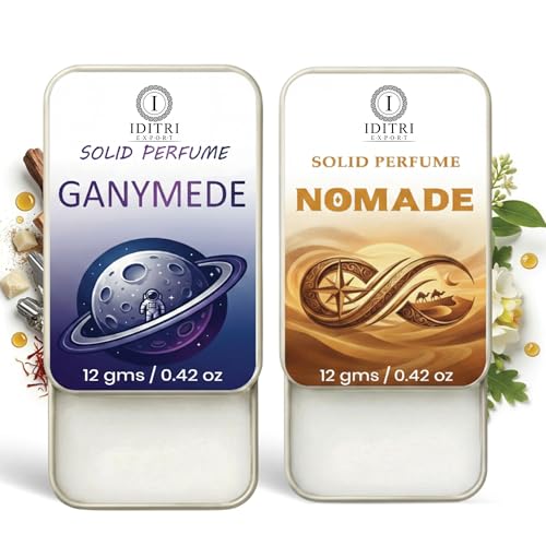 Image of IDITRI EXPORT Solid Perfume |Nomade&Ganymede Alcohol Free Wax Perfume Balm, Long Lasting | Pocket Tin 12g, Pack Of 2| Non Greasy Smooth Glide, Travel Friendly Men And Women