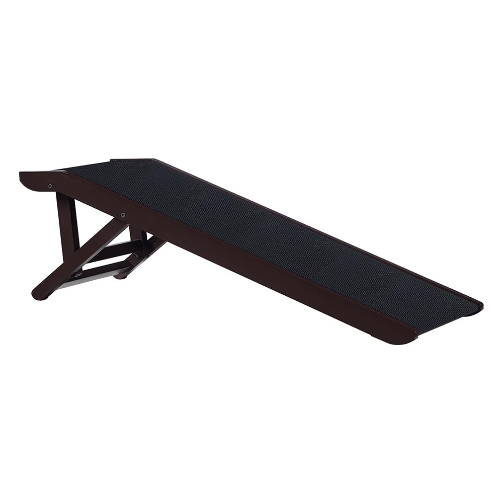 unipaws Foldable Wooden Pet Ramp with Adjustable Height, Dog Ramp to Reach High Bed and Couch, Durable Pet Ladder with Updated Non-Slip Yoga Mat for Dog and Cat (Espresso, Regular)