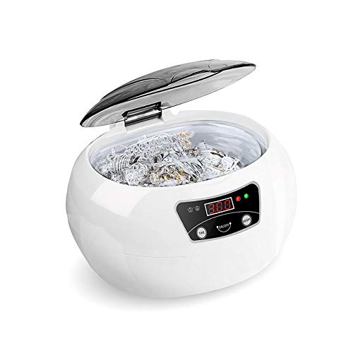 Qualilife Limpiador ultrasónico con Temporizador Digital, máquina limpiadora ultrasónica Profesional compacta para Gafas de Sol, Relojes, dentaduras postizas, CD, Limpieza Diaria necesaria