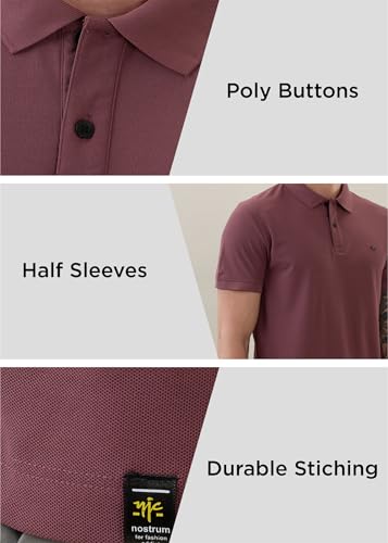 Image of Nostrum Cotton Half Sleeve T-Shirt for Men Boys, Regular Fit, Cherry, Stylish Mens T-Shirts, Polo T Shirt for Man, Collar T Shirts for Men