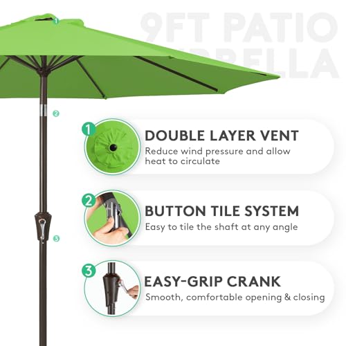 JEAREY 9FT Outdoor Patio Umbrella with Push Button Tilt and Crank, Outdoor Table Umbrella 8 Sturdy Ribs UV Protection Waterproof for Garden, Deck, Backyard, Pool (Grass Green) - Image 3
