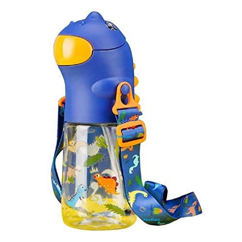 Image of FunBlast Dinosaur Water Bottle for Kids - Cartoon Design Anti-Leak Tritan Sipper for School, 560 ML (Blue)