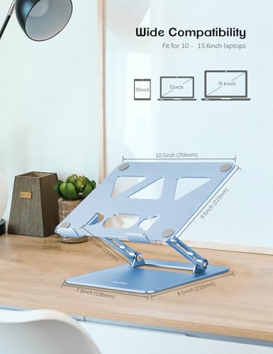 Image of Aoviho Adjustable Laptop Stand for Desk,Portable Laptop Stand Holder and Riser,Foldable Aluminum Notebook Computer Stands for MacBook Air Pro HP Lenovo Dell Samsung Chromebook, 10-15.6 inch, Sky Blue