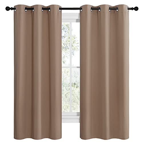 Image of NICETOWN Short Window Treatment Thermal Insulated Solid Grommet Blackout Curtains /Drapes for Bedroom Samll Window (Set of 2, 42 by 68 Inch, Cappuccino)