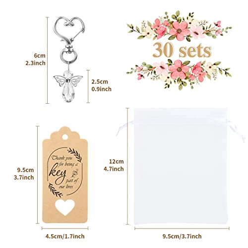 Gwhole US202205161410 30 Set Of Crystal White Angel Design Keychain Favors Set, Angel Wing Pendant With Thank You Tags Drawstring Organza Bag Guest Return Gifts For Baptism Favors thumb #1