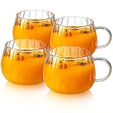 Sliner 4 Pcs Clear Halloween Pumpkin Glass Cups with Handle 12 oz Fall Pumpkin Coffee Mugs Glass Tea Mug for Halloween Fall Thanksgiving Birthday and Party Gift Hot or Cold Drinks Tabletop Drinkware