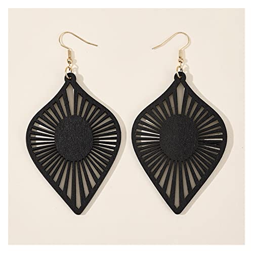 Jewelry Fashion Retro Women Wood Earrings Casual Leaves Design Drop Pendant Hook Earring Ladies Girl Jewelry Diamond Earrings (Color : Black) #TOP2