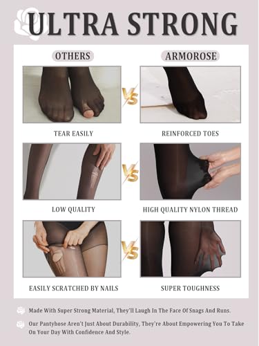 Indestructible Tights for Women, Rip Resistant Durability Tummy Control Top Pantyhose 40D Semi Sheer High Waist4