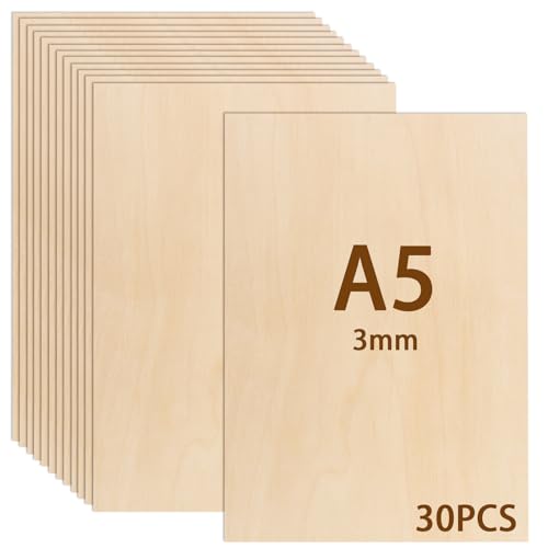 GBACHOOSE Lot de 30 Contreplaqué 3mm, Planche Bois Brut 21 x 15 cm (A5) pour Pyrogravure, Gravure Laser, Modélisme, Peinture - Feuille de Bois