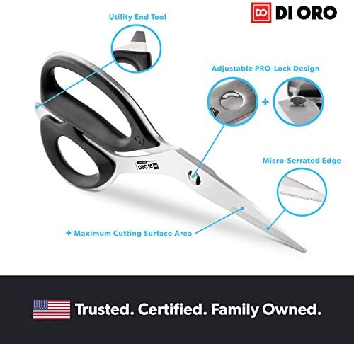 DI ORO® High-Carbon Stainless Steel Offset Kitchen Scissors - Heavy Duty Come-Apart Kitchen Shears - Surgical Grade Utility Scissors for The Kitchen and Home - Dishwasher Safe, Easy to Clean