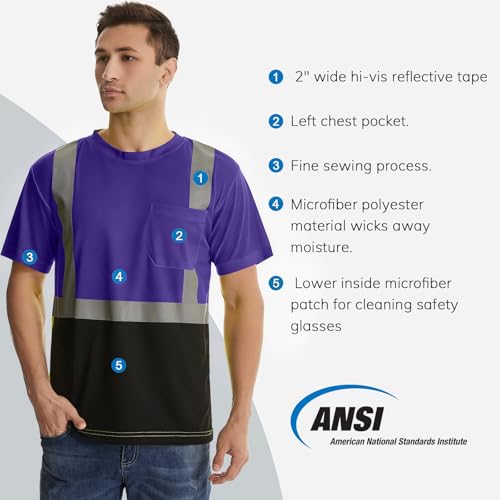 SKSAFETY High Visibility Classic T-Shirts Quick Dry Class 2 Safety Shirts for Men&Women, Quick Dry Reflective Short Sleeve Breathable Birdeyes T-Shirt with Pocket for Construction work. 3XL by SKSAFETY - Used condition - Image 4