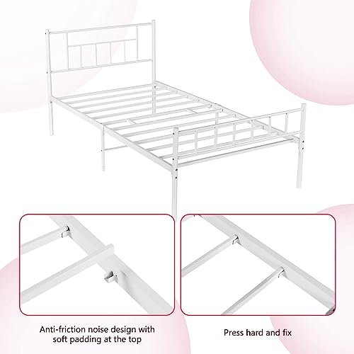 4 Ever Winner Twin Metal Bed Frame With Headboard, Twin Metal Platform Bed Frame For Kids, No Box Spring Needed, Mattress Foundation For Storage, Easy Assembly, Noise-Free, White #TOP5