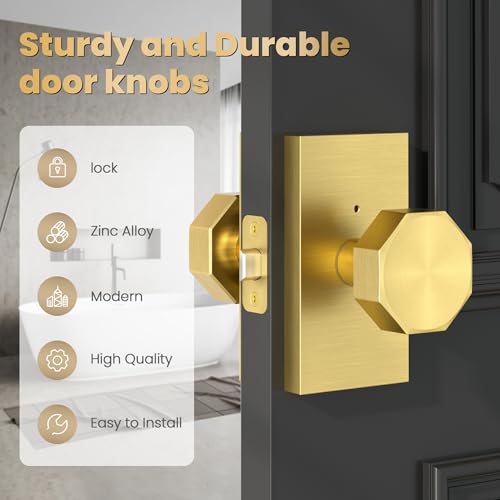 Privacy Door Knob Interior, Satin Gold Door Knobs with Lock for Bath Bed by SHINY HANDLES - Used condition - Image 4