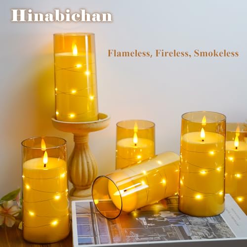 Image of Amber Flickering Flameless Candles with Remote Timer, 6 pcs LED Battery Operated Candles with String Lights, Same Size D3 H6