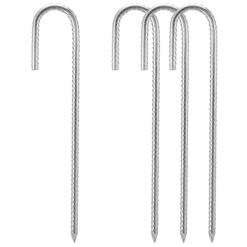 16 Heavy Duty Galvanised Steel Ground Rebar Stakes, Ground Stakes J Hooks Ground Anchors for Marquees, Gazebos, Castles, Tents, Trampolines, Bouncy, Camping, Football Nets(40CM 4 Pack)