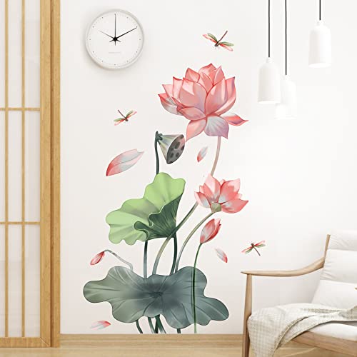 Drwssr New Creative Lotus Dragonfly Wall Decal Large Lotus Leaf Lotus Pod Wall Sticker Diy Removable Peel And Stick Wall Art Mural For Living Room Bedroom Porch Rental Apartment Home Decoration #TOP4