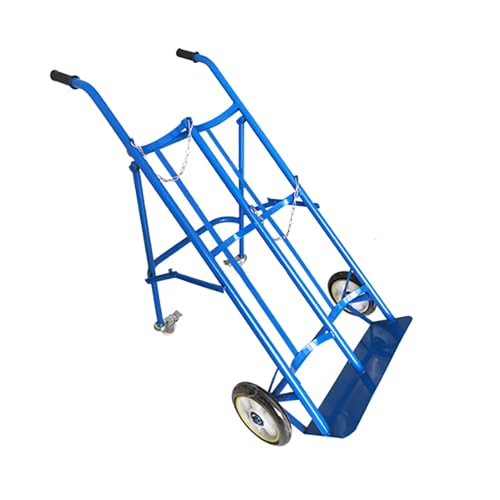 ZIMGOD Oxygen Tank Holder 4-Wheel Foldable Welding Gas Hand Truck with 2 Protective Chains, Oxygen Tank Stand Mobility Trolley Holds 2 Cylinders, Large Gas Bottle Storage Rack