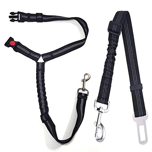 MargGona Lot de 2 ceintures de sécurité de qualité supérieure pour chiens/chats animaux domestiques, réglables et durables - Avec tampon élastique anti-choc - Noir Cover