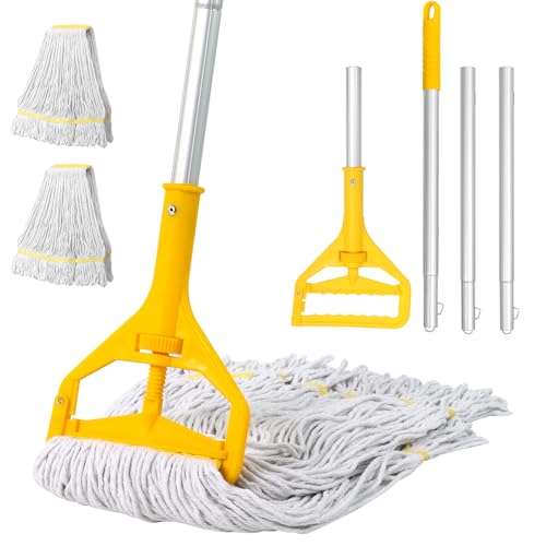 Commercial Mop Heavy Duty Industrial Mop- 3 Extra Large Cotton Looped Heads, 61"...