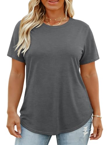 Image of VISLILY Plus-Size-Tops for Women Casual Short Sleeve T Shirts Trendy Tie Dye Crewneck Tees Comfy Loose Fit Tunics XL-5XL
