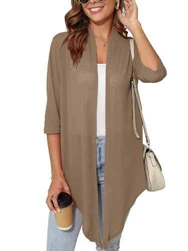 Image of Women's Lightweight Open Front Cardigans Short Sleeve Casual Soft Sheer Cardigan S-2XL with Pockets