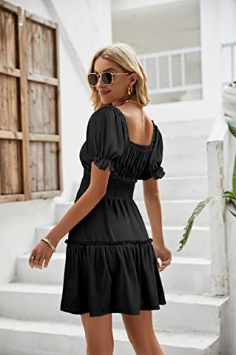Image of Womens Babydoll Mini Dress Casual Square Neck Short Sleeve Summer Dresses