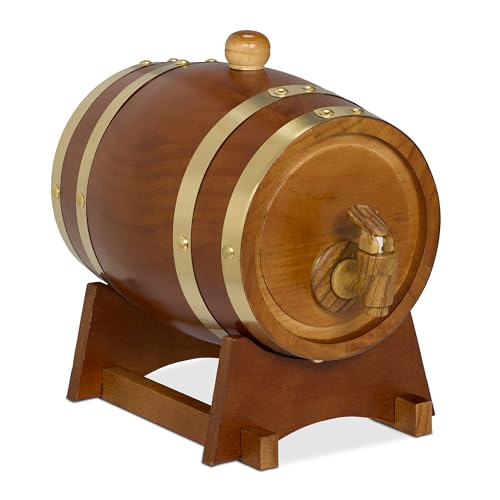 Relaxdays Fût 1,25 l, en Bois, Robinet, Support, pour Stocker Votre vin ou spiritueux préféré, Marron foncé