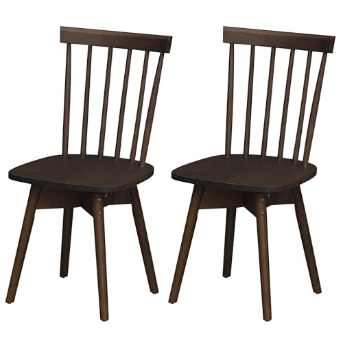 Image of COSTWAY Swivel Windsor Dining Chairs Set of 2, Farmhouse Solid Rubber Wood Kitchen Side Chair w /Curved Spindle Back, Armless Accent Chairs for Home, Dining Room, Living Room, Restaurant (Walnut)